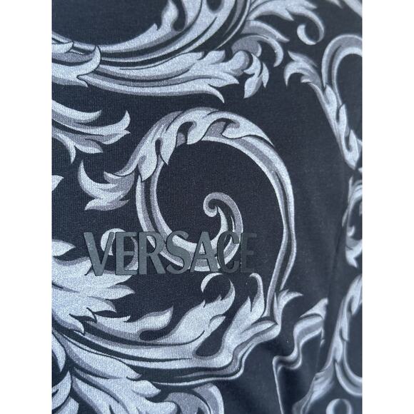 Versace Leafy Baroque Cotton Jersey T-Shirt Black/Gray 3XL 1019460 NWT $625 - Picture 5 of 14
